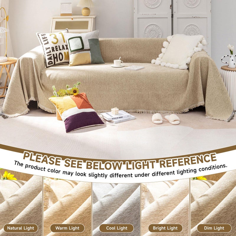 VC Life VClife Beige Couch Cover for Sofa 1 Piece Modern Minimalism Couch Cover for 2 Cushion Couch Sofa Slipcover Washable Soft Chenille Sofa Covers Furniture Protector for Bedroom Living Room 71''x118'' - Image 5